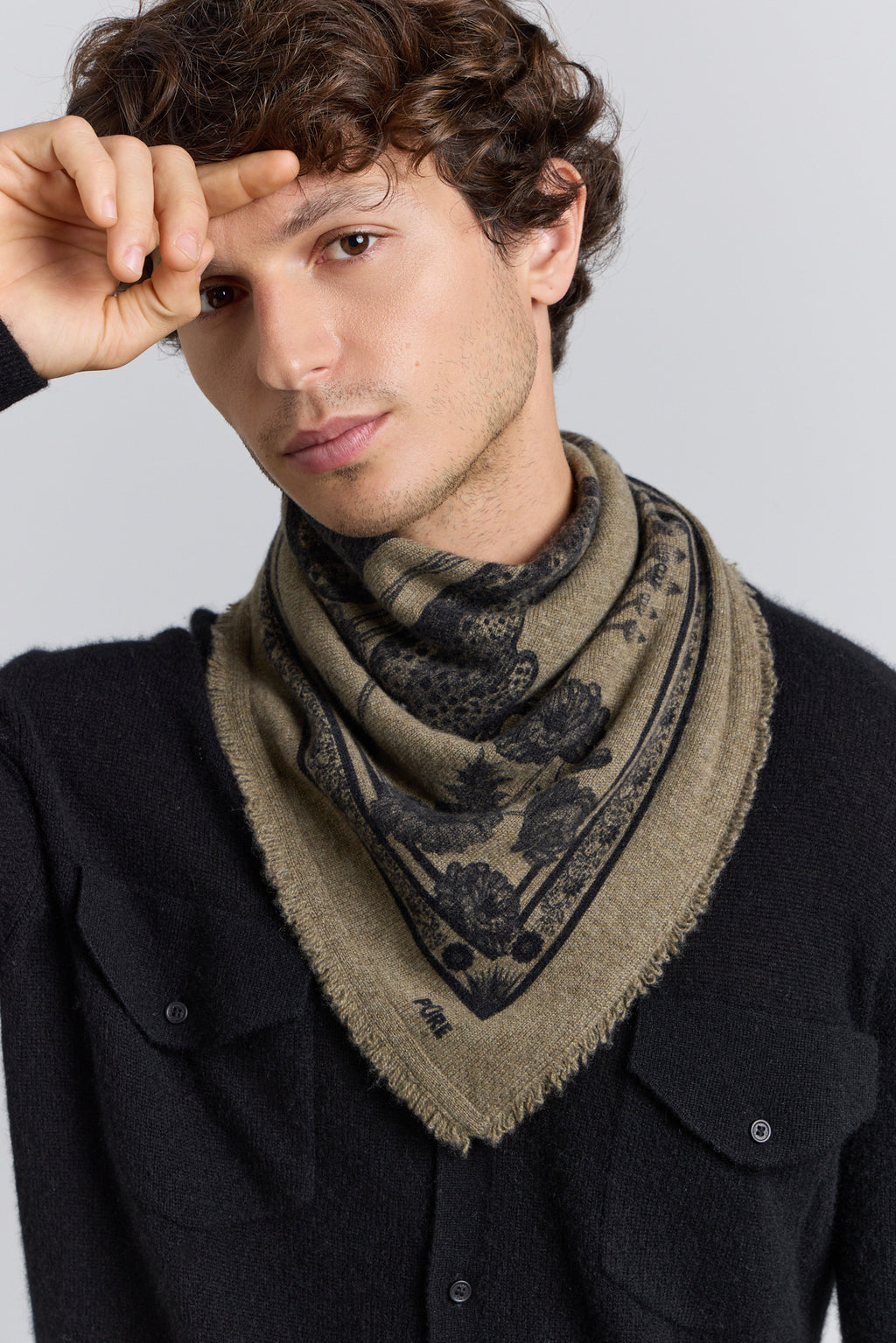 Echarpe Bandana Tiger En Cachemire - Ledburry Khaki & Noir - Mixte