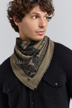Echarpe Bandana Tiger En Cachemire - Ledburry Khaki & Noir - Mixte
