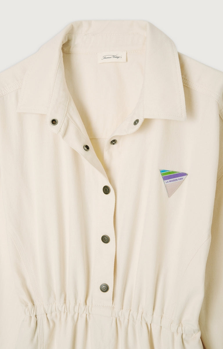 American Vintage - Midi Shirt Dress with Long Sleeves - Ecru - Women