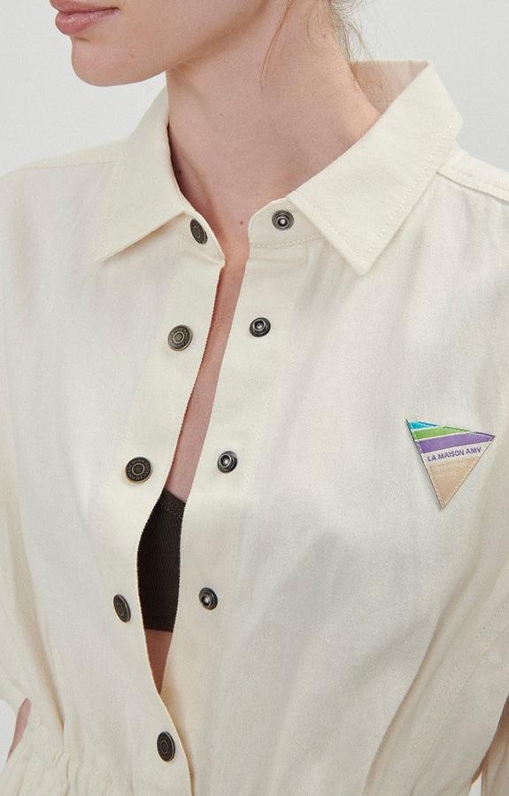 American Vintage - Midi Shirt Dress with Long Sleeves - Ecru - Women