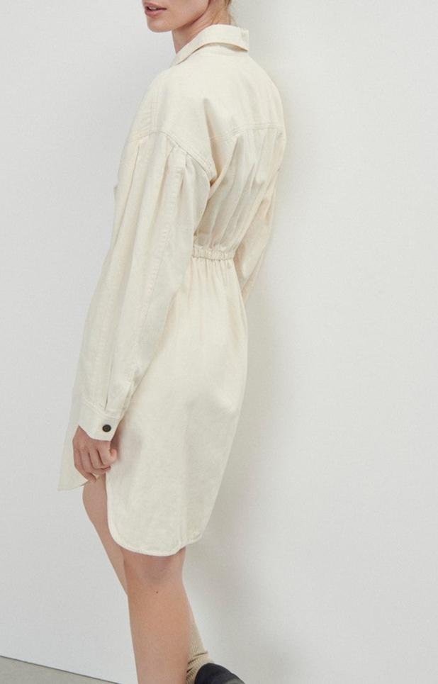 American Vintage - Midi Shirt Dress with Long Sleeves - Ecru - Women