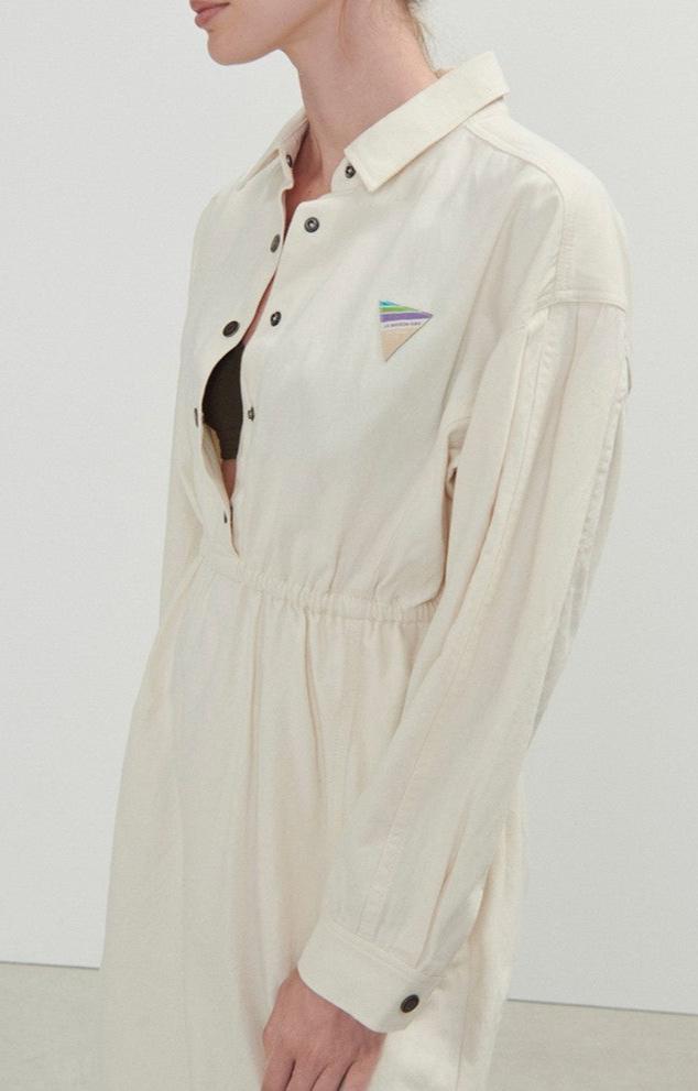American Vintage - Midi Shirt Dress with Long Sleeves - Ecru - Women