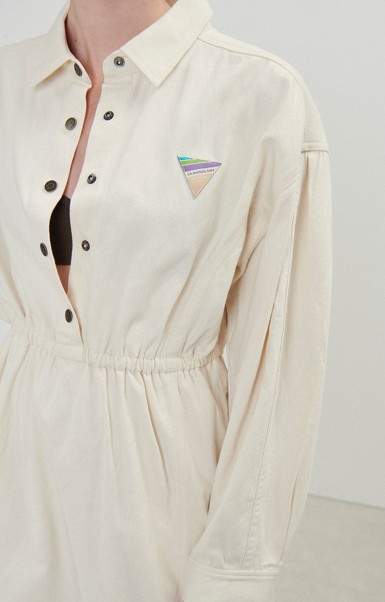 American Vintage - Midi Shirt Dress with Long Sleeves - Ecru - Women