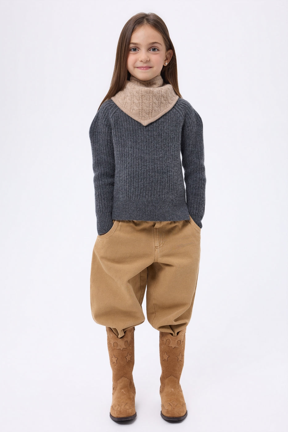 Echarpe Triangle Torsades Tory - Beige Creme - Enfant