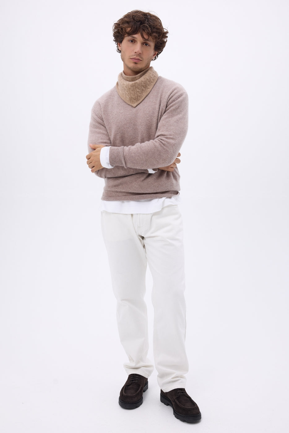 Tory Cable-Knit Triangle Scarf - Cream Beige - Men