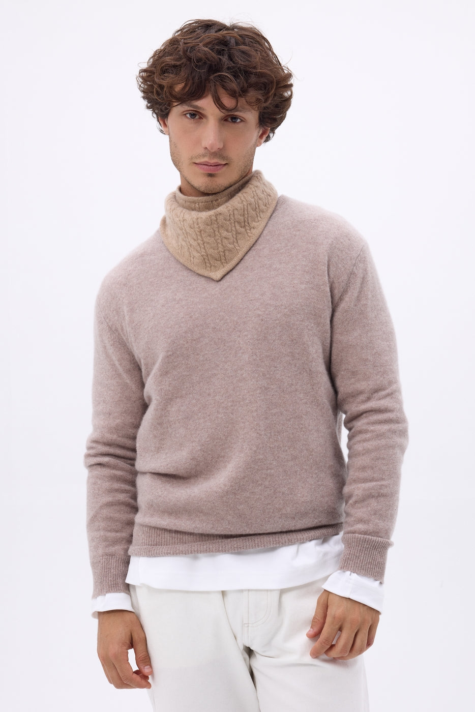 Tory Cable-Knit Triangle Scarf - Cream Beige - Men