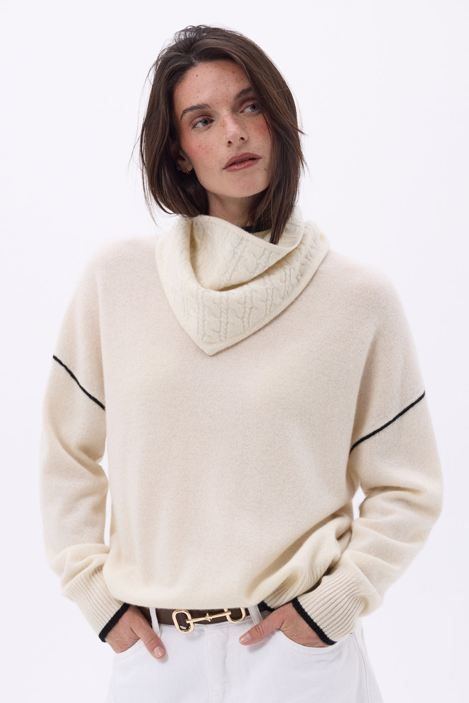 Echarpe Triangle Torsades Tory - Blanc - Femme