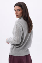 Pull Col Roulé Torsades Oversize Tory - Gris Clair - Femme