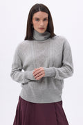 Pull Col Roulé Torsades Oversize Tory - Gris Clair - Femme