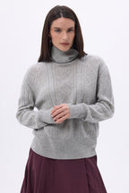 Pull Col Roulé Torsades Oversize Tory - Gris Clair - Femme