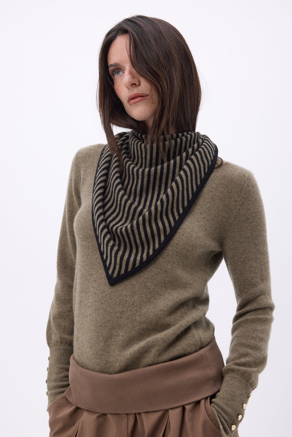 Bandana Triangle Rayé - Khaki Chine Noir - Femme