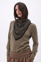 Bandana Triangle Rayé - Khaki Chine Noir - Femme
