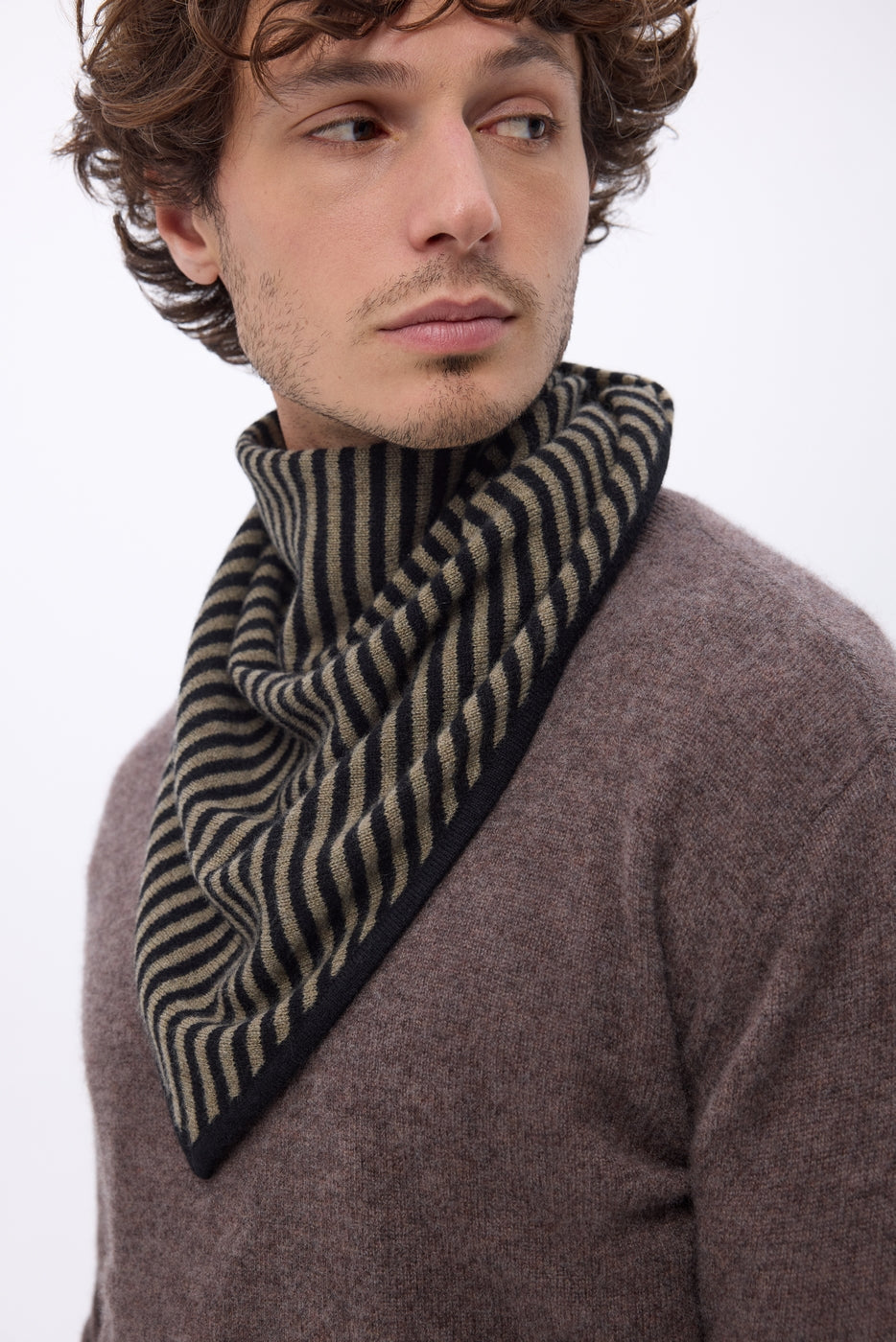 Bandana triangular de rayas - Caqui jaspeado negro - Hombre