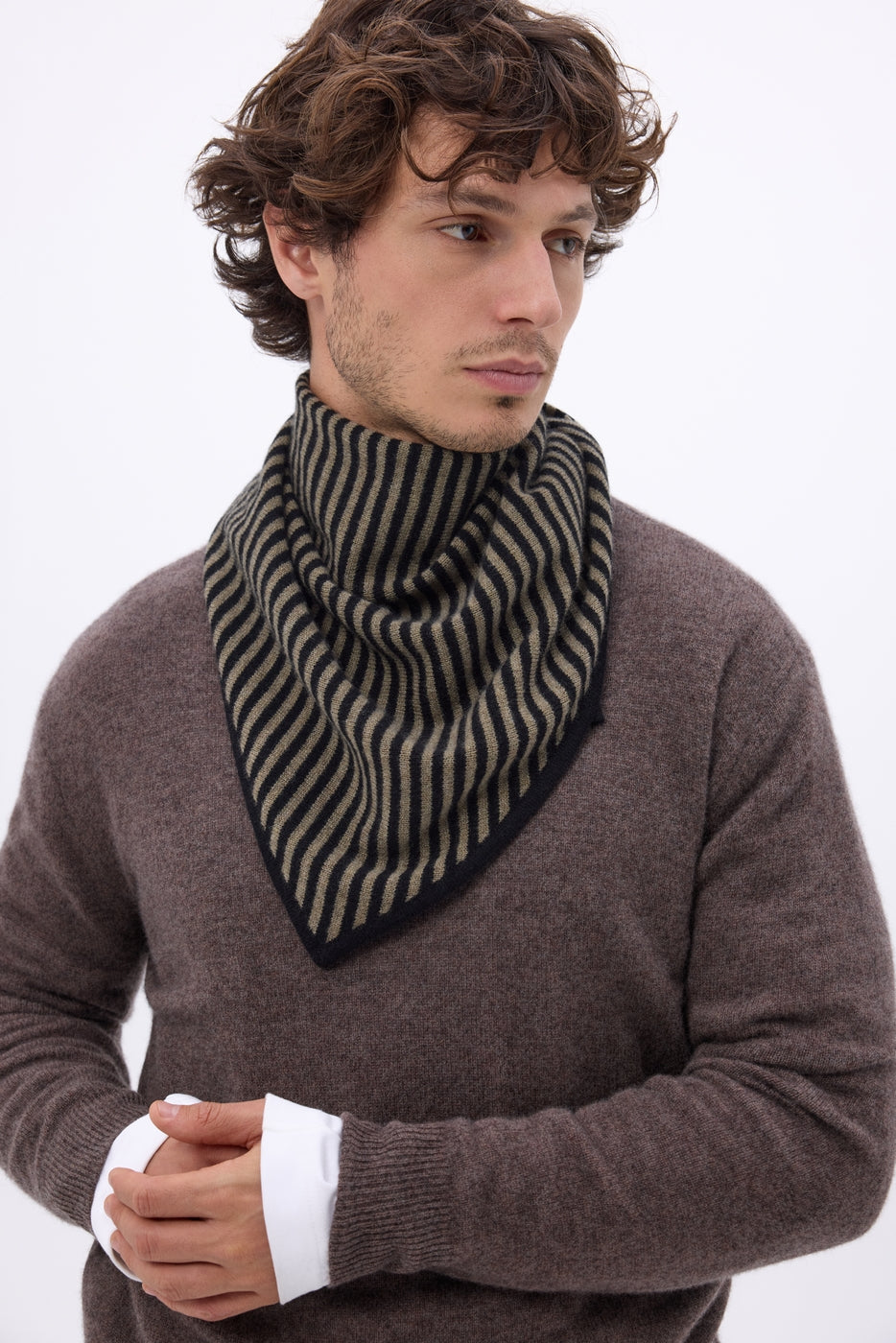 Bandana triangular de rayas - Caqui jaspeado negro - Hombre