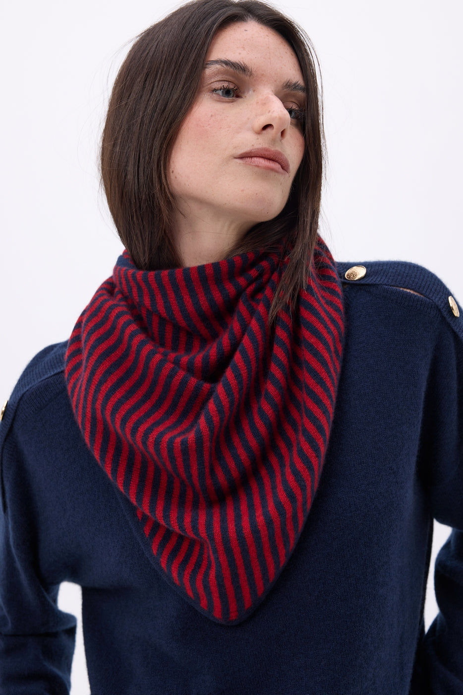 Bandana triangular de rayas - Marino rojo - Mujer