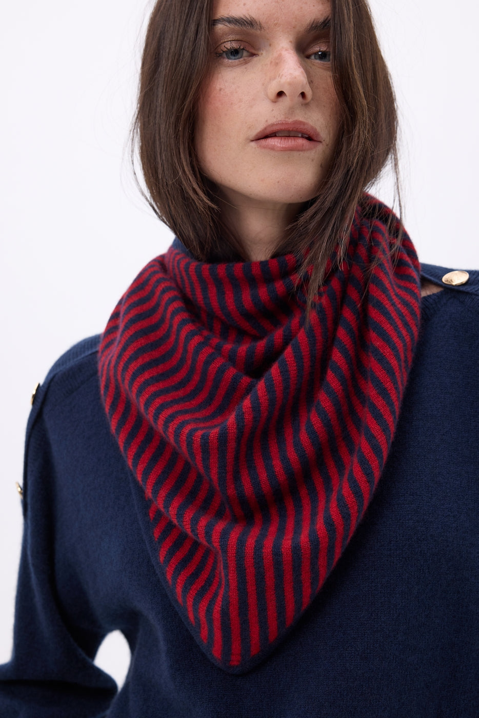 Bandana triangular de rayas - Marino rojo - Mujer
