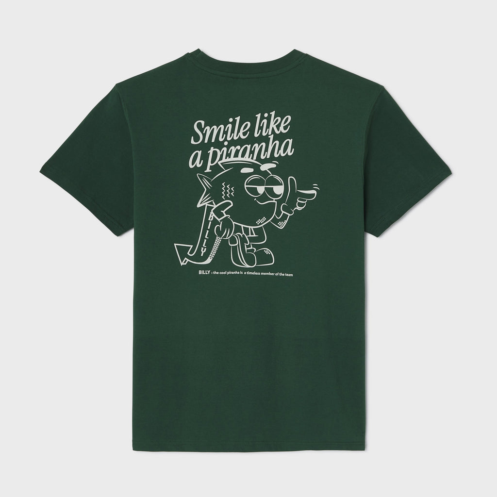 T-Shirt In 100% Cotone Biologico Billy - Verde, Stampa "Smile Like A Piranha"