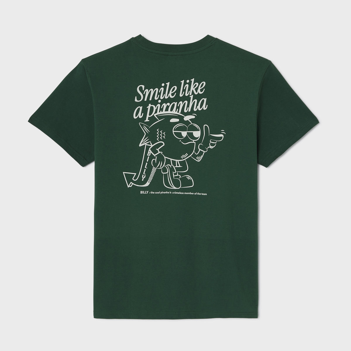 T-Shirt In 100% Cotone Biologico Billy - Verde, Stampa "Smile Like A Piranha"