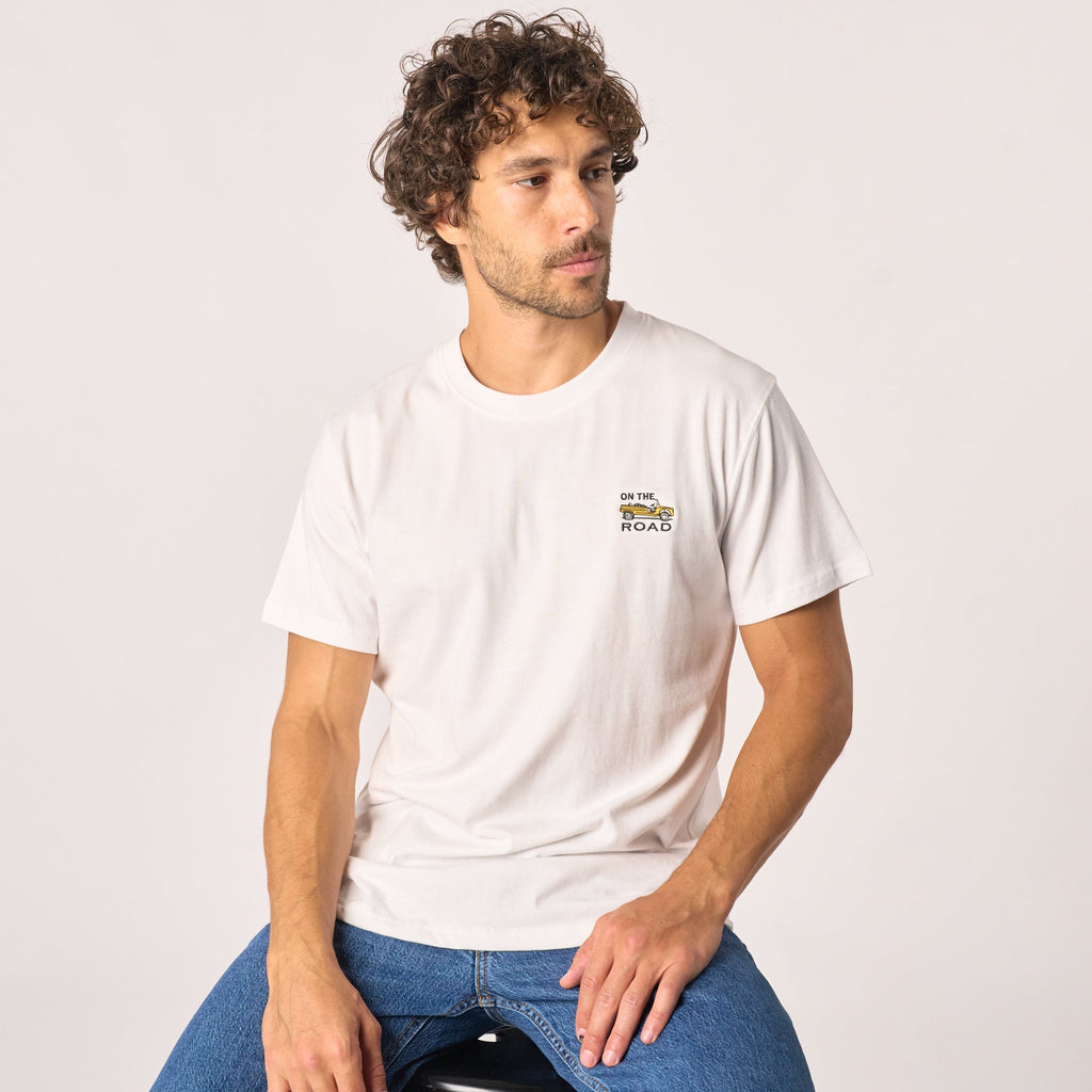 T-Shirt En 100% Coton Bio Roadtrip - Blanc, Broderie Mehari