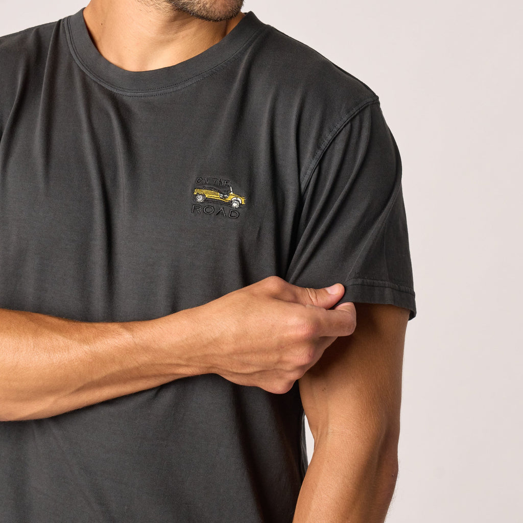 T-shirt in 100% cotone biologico Roadtrip - Nero, ricamo Mehari