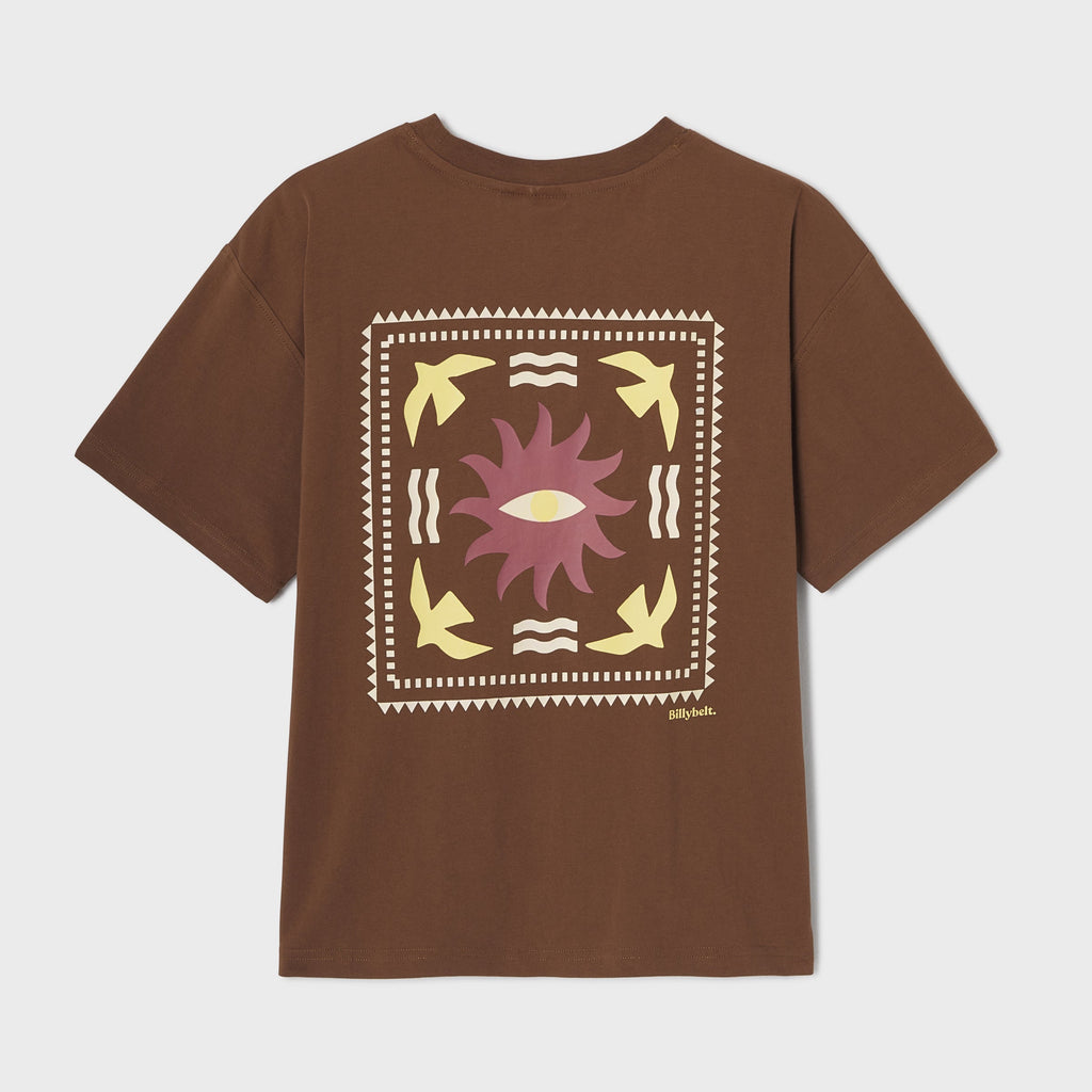 T-Shirt Donna In 100% Cotone Biologico - Marrone, Stampa Sole