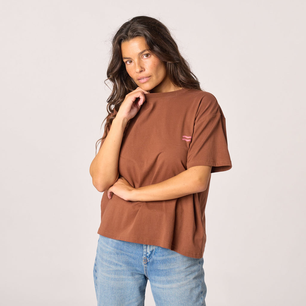 T-Shirt Donna In 100% Cotone Biologico - Marrone, Stampa Sole