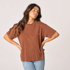 T-Shirt Donna In 100% Cotone Biologico - Marrone, Stampa Sole