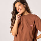 T-Shirt Donna In 100% Cotone Biologico - Marrone, Stampa Sole