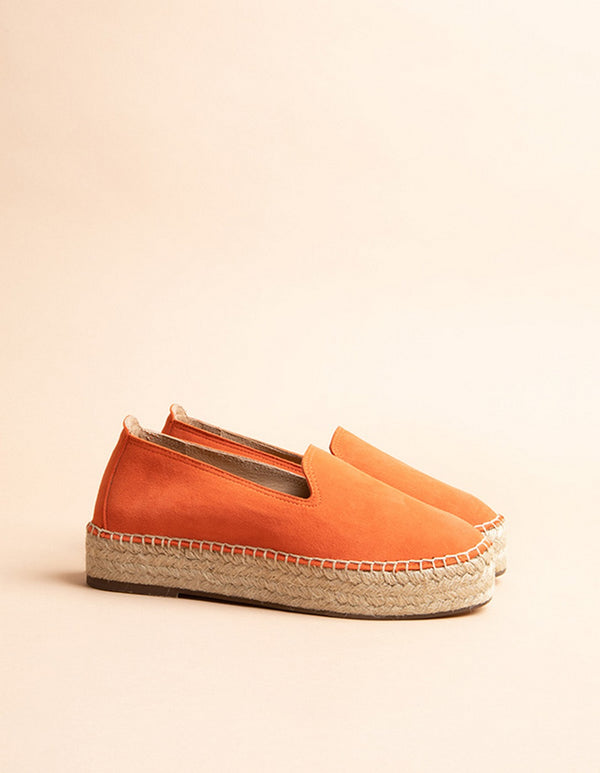 Taormina Flat Espadrilles - Orange Suede Leather - Women