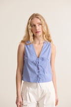 Top  à nouer devant avec tissu imprimé à carreaux blouse sans manches collection printemps été 2025 vestiaire femme  