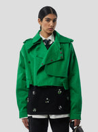 Trevor Cropped Trench Coat in Technical Kelly Green Fabric