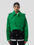 Trevor Cropped Trench Coat in Technical Kelly Green Fabric