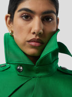 Trevor Cropped Trench Coat in Technical Kelly Green Fabric