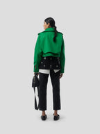 Trevor Cropped Trench Coat in Technical Kelly Green Fabric