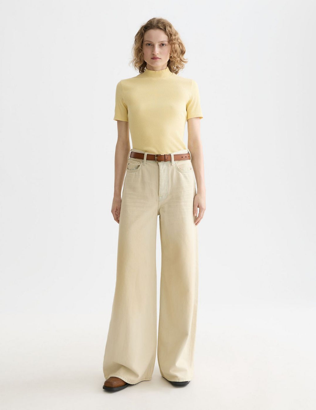 T-shirt Mock Neck Rib - Parsnip