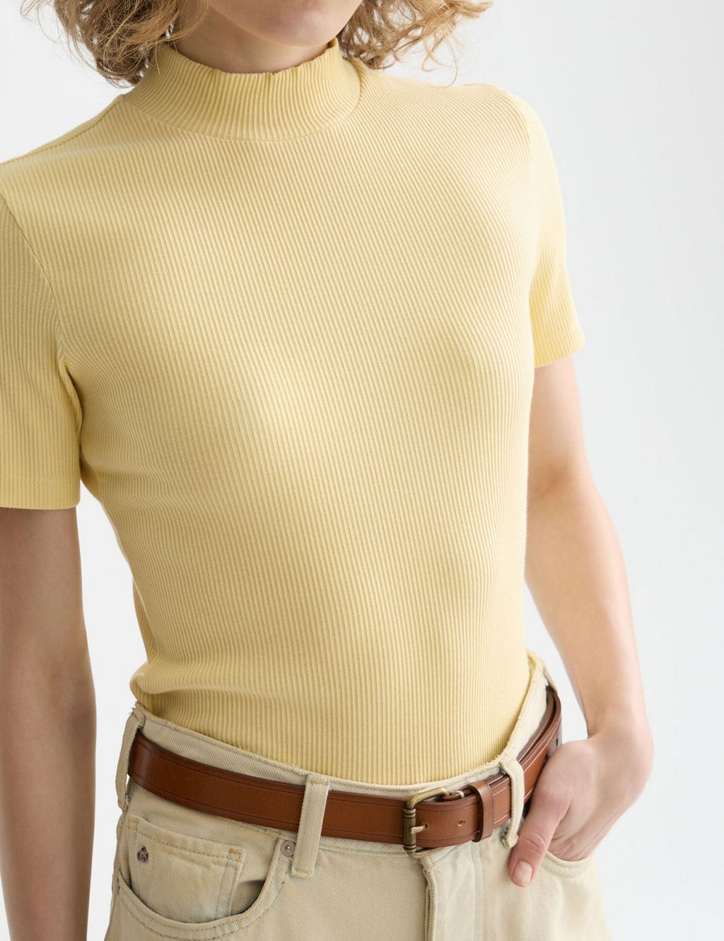T-shirt Mock Neck Rib - Parsnip