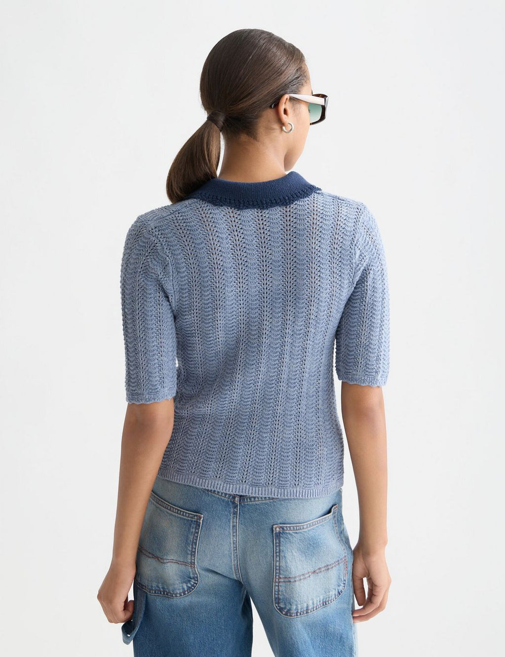 T-shirt Pointelle Collared Knitted - Infinity Melange