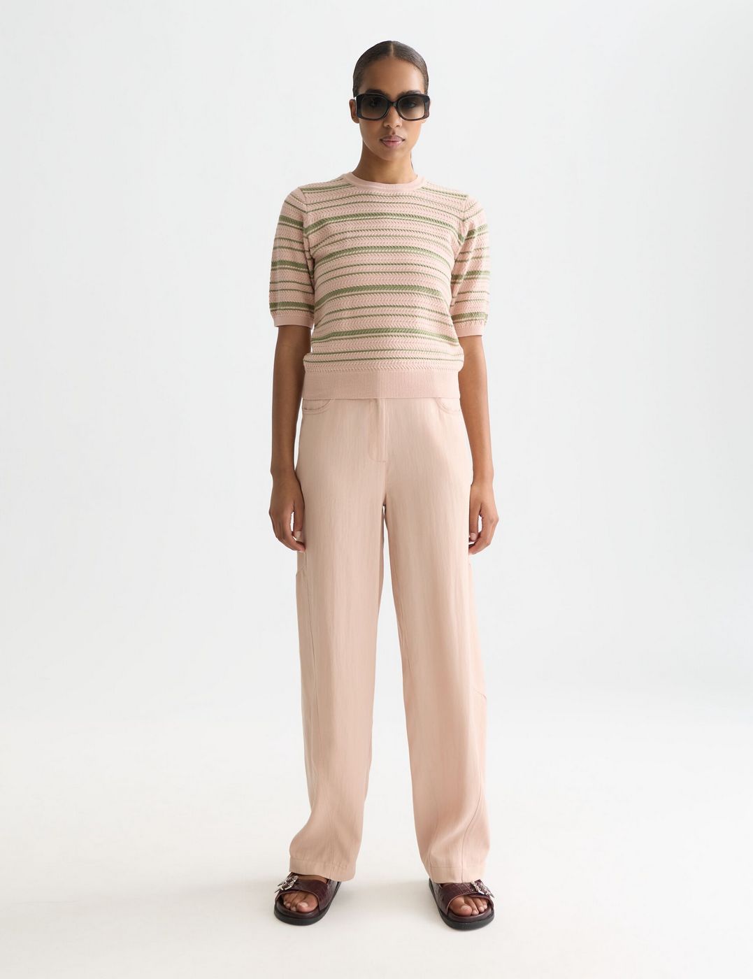 T-shirt Textured Stripe Knitted - Rose Dust Stripe