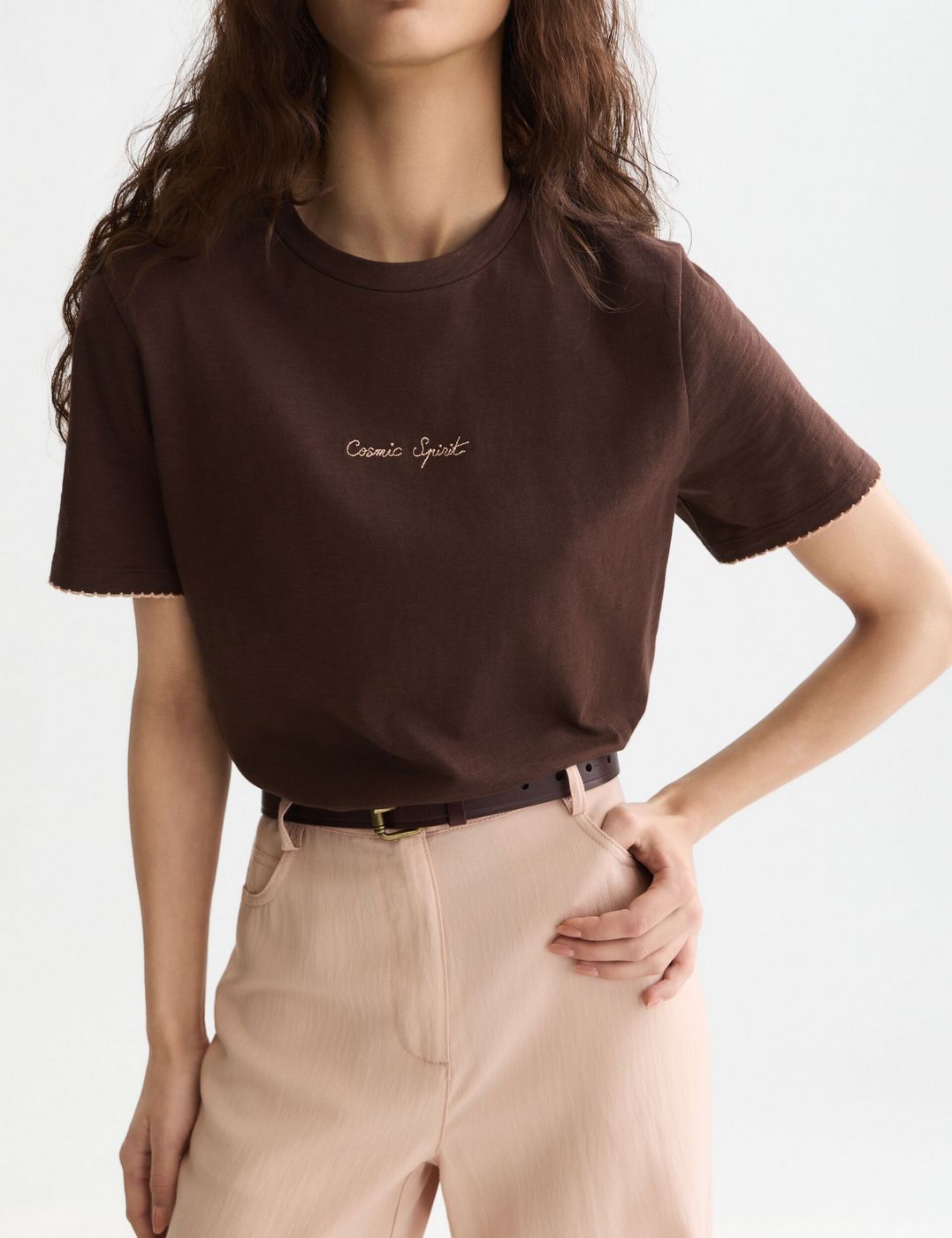 T-shirt Embroidered Slub Regular-Fit - Hot Fudge