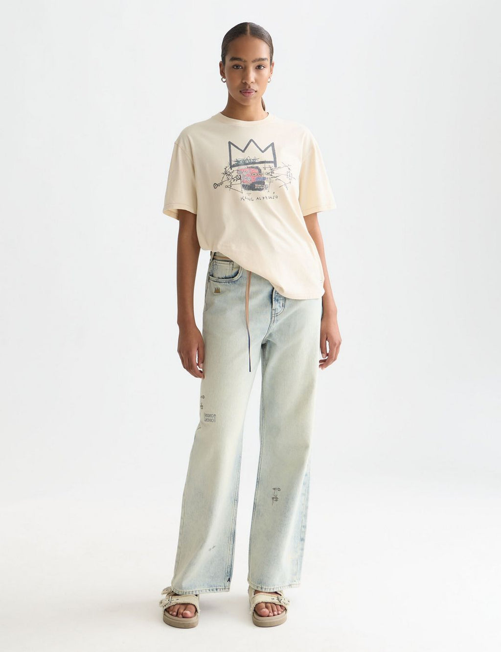 T-Shirt Basquiat Washed Artwork - Eggnog