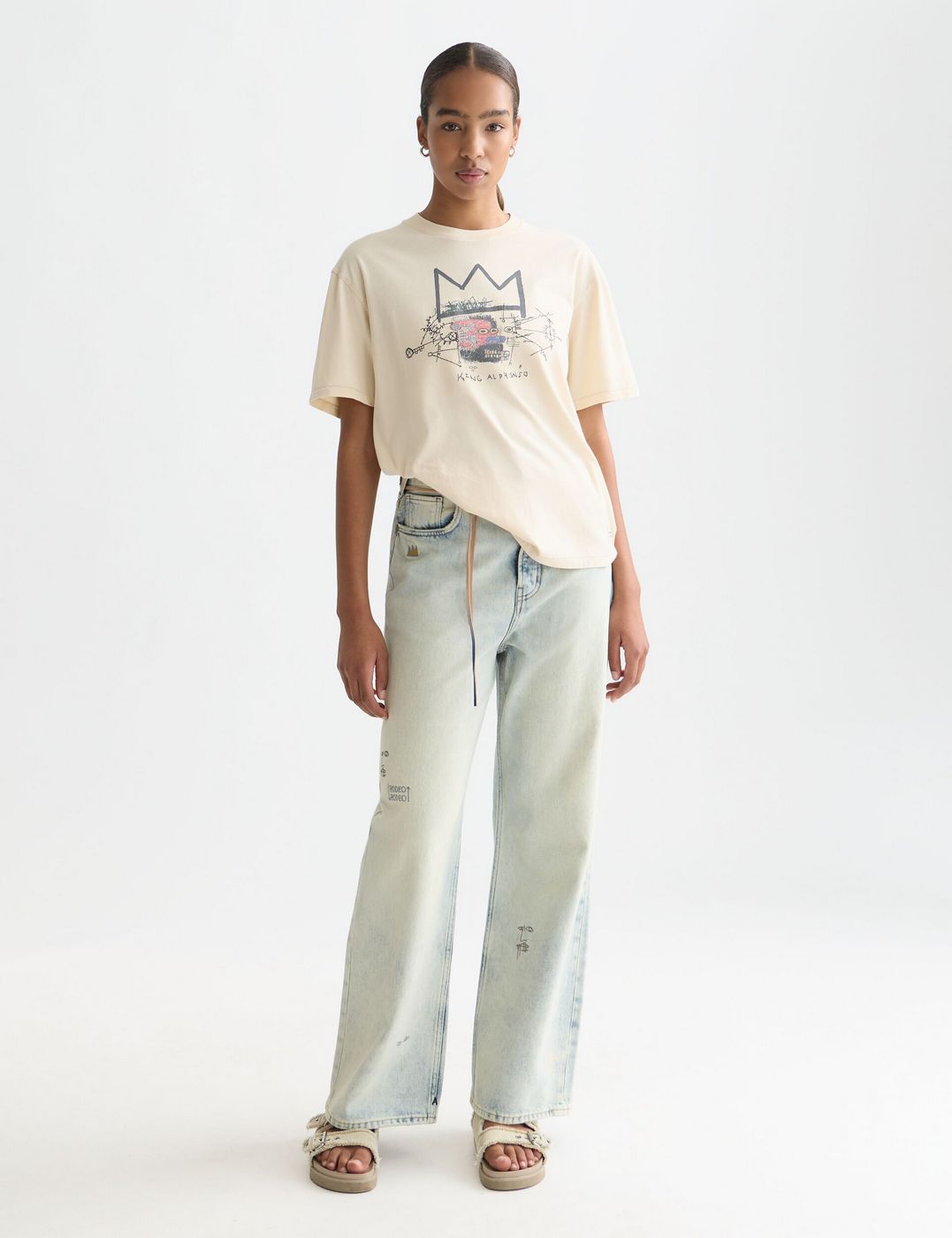 T-Shirt Basquiat Washed Artwork - Eggnog