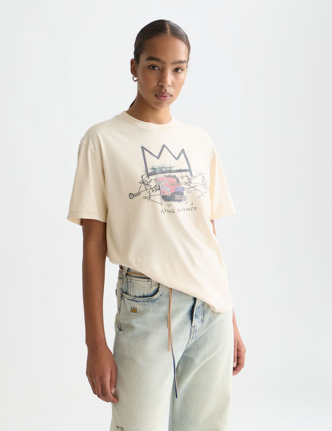 T-Shirt Basquiat Washed Artwork - Eggnog