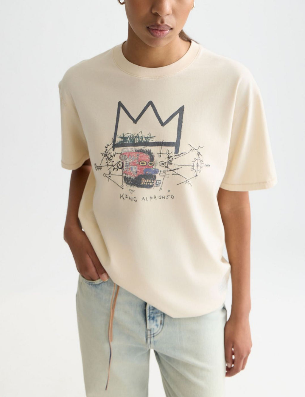 T-Shirt Basquiat Washed Artwork - Eggnog