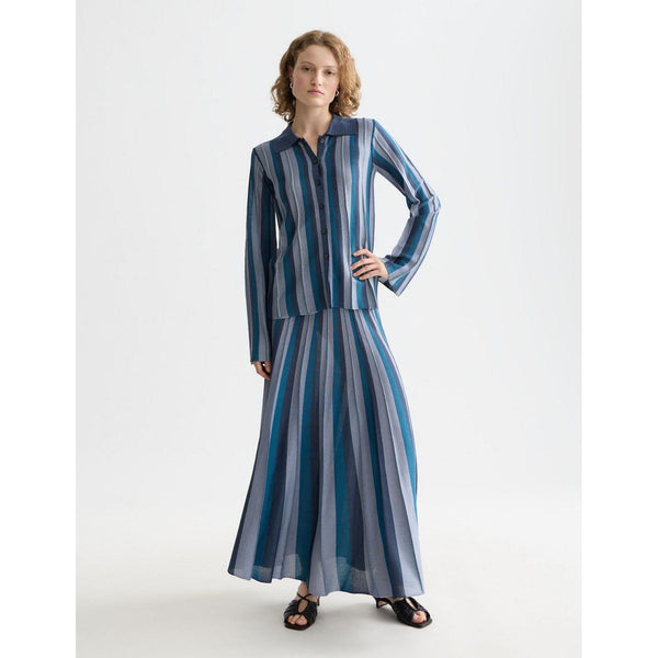 Cardigan Pleated Stripe Collared - Carbon