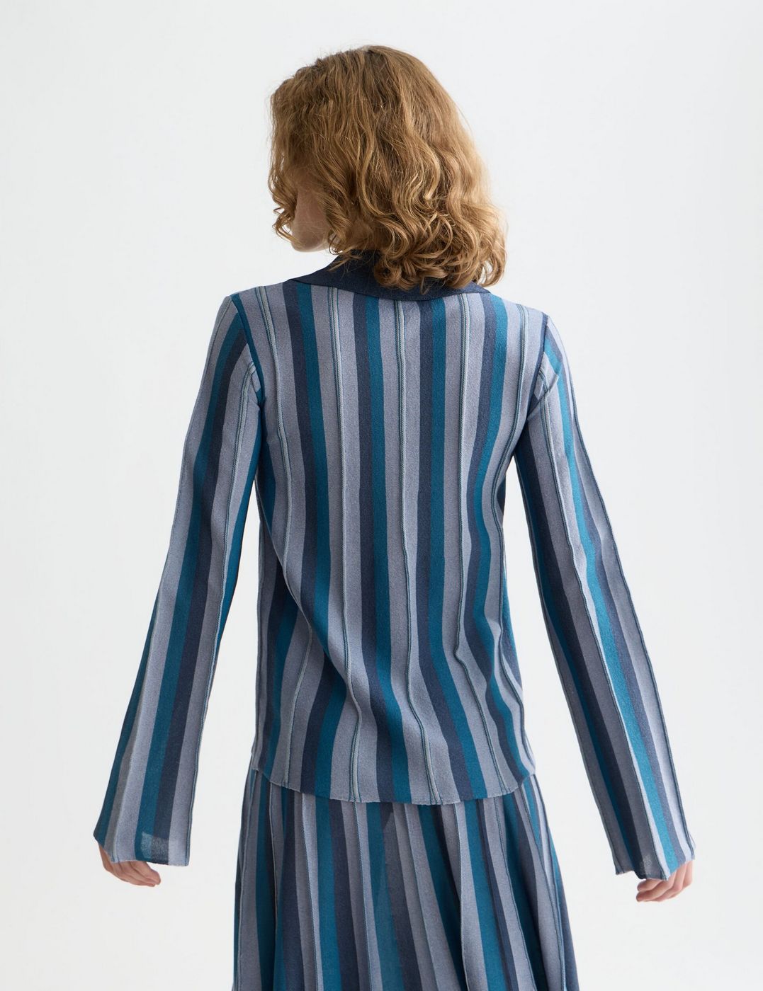 Cardigan Pleated Stripe Collared - Carbon