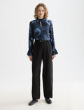 Blouse With Drawstring Cuffs - Cosmic Sky Spaced Carbon
