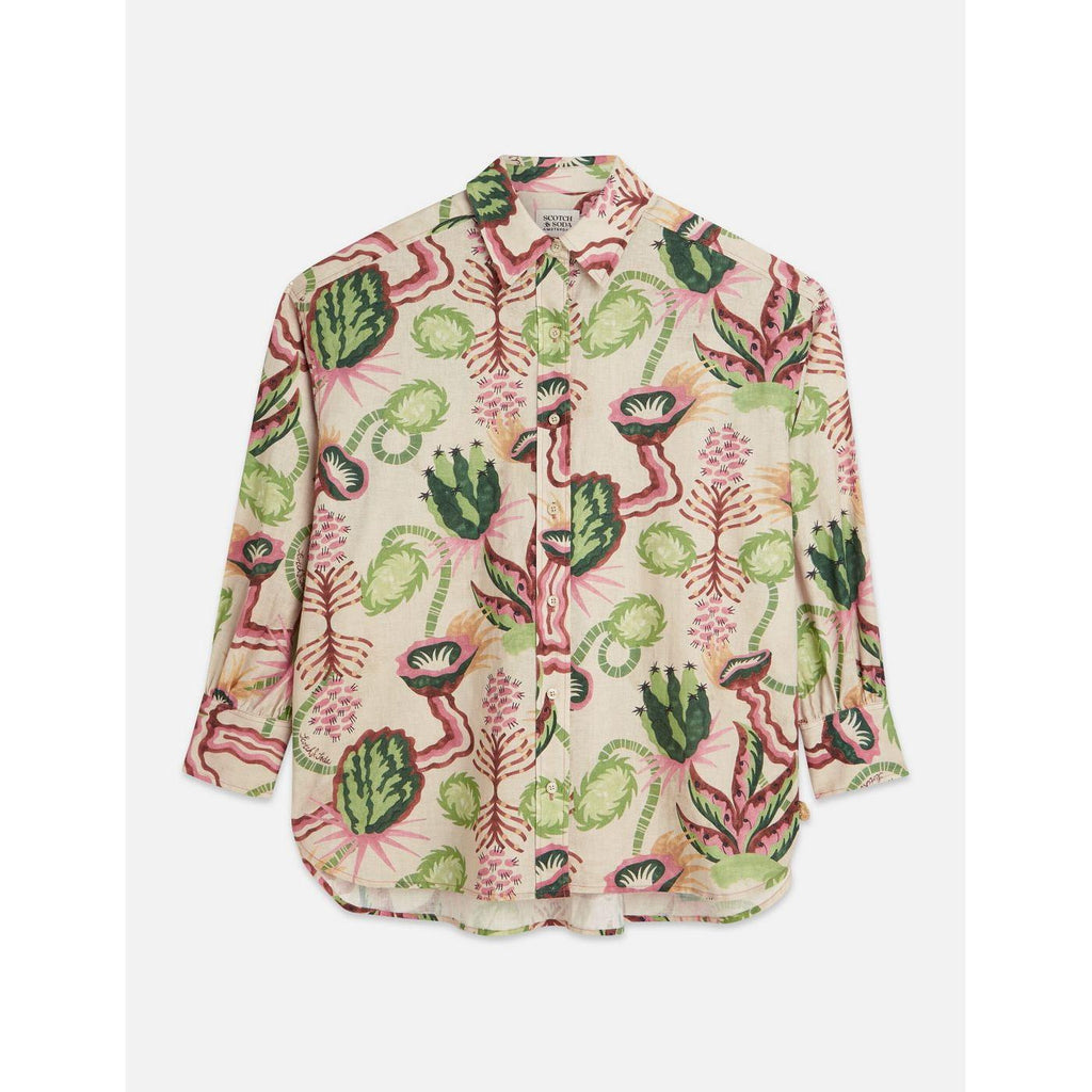 Linen Blend Printed Shirt - Desert Floral Canyon Clay