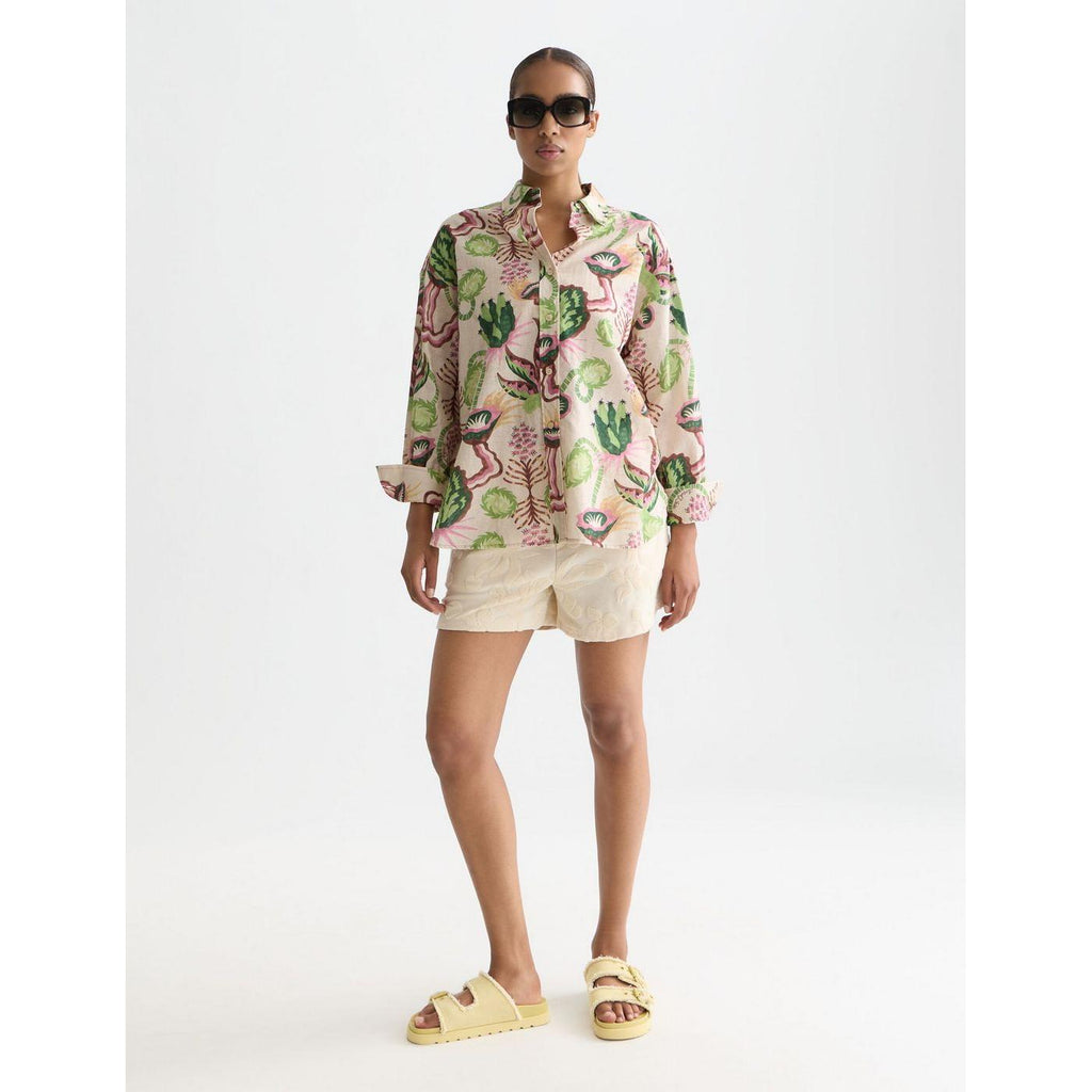 Linen Blend Printed Shirt - Desert Floral Canyon Clay