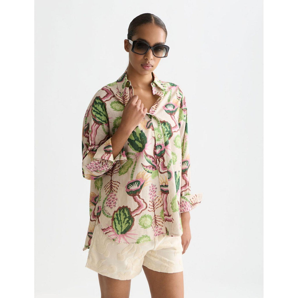 Linen Blend Printed Shirt - Desert Floral Canyon Clay