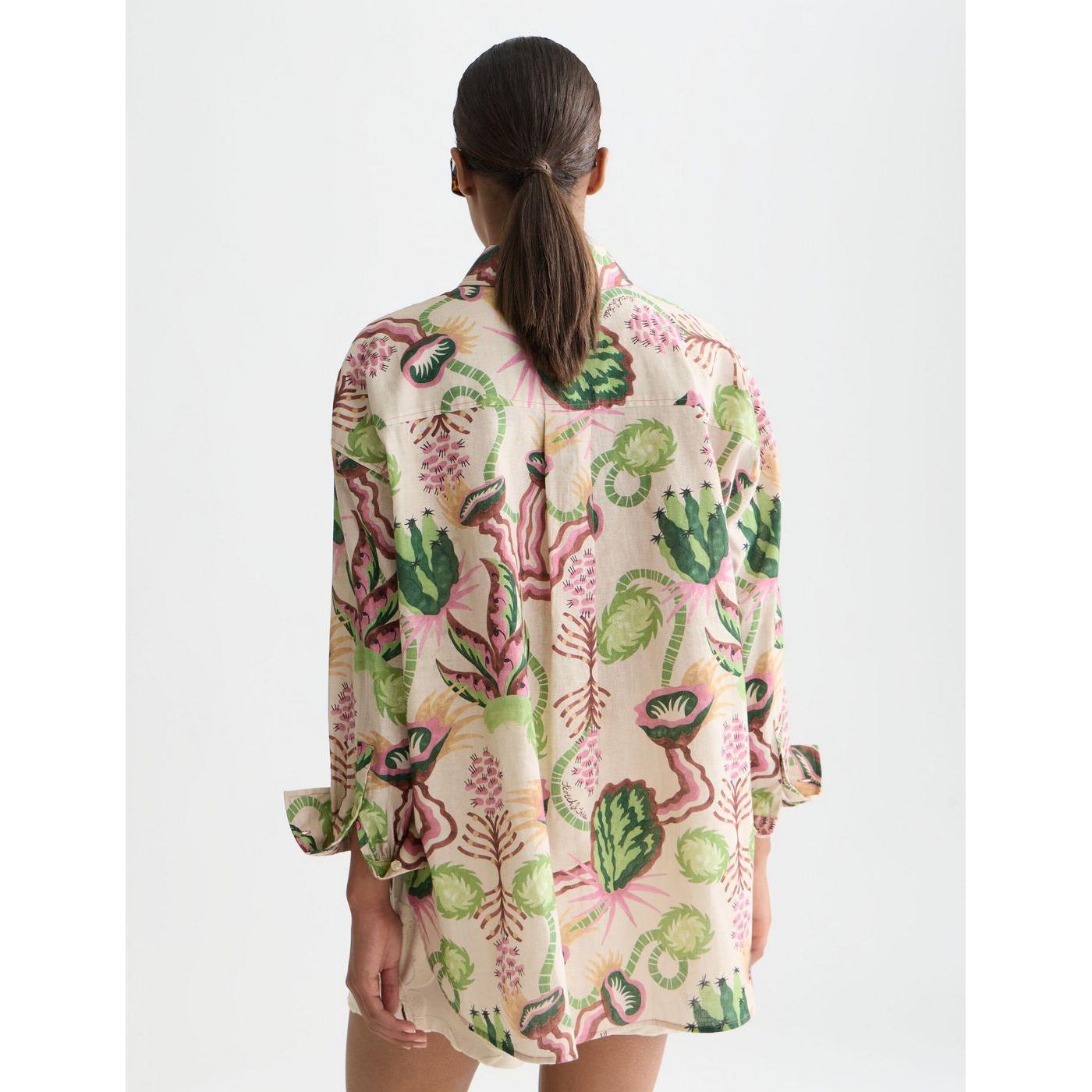 Linen Blend Printed Shirt - Desert Floral Canyon Clay